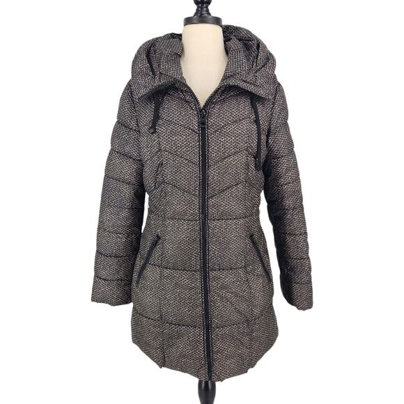 SALE Guess Black & White Hooded Winter Quilted Puffer Coat Women's Size Small - Picture 1 of 11